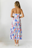 Palm Oasis Strapless Midi Dress Blue
