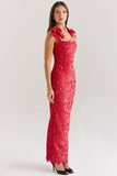 holly red velvet lace maxi dress