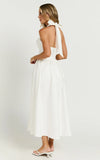 Helda Midi Dress Halter Tie Neck Corset Panel Dress in Off White
