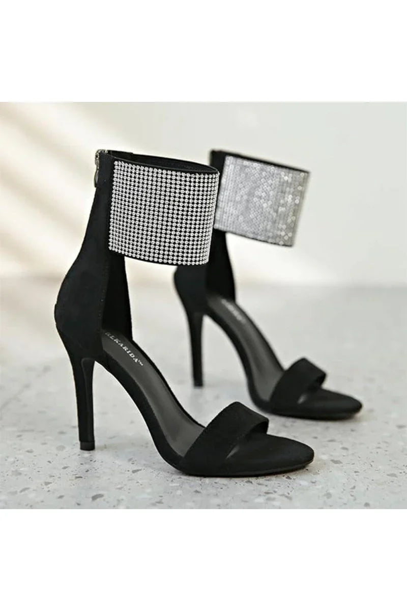 Black Wide Ankle Cuff Open Toe High Heels