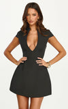 Jacqui Mini Dress Low Cut Notch Neck Structured Dress in Black