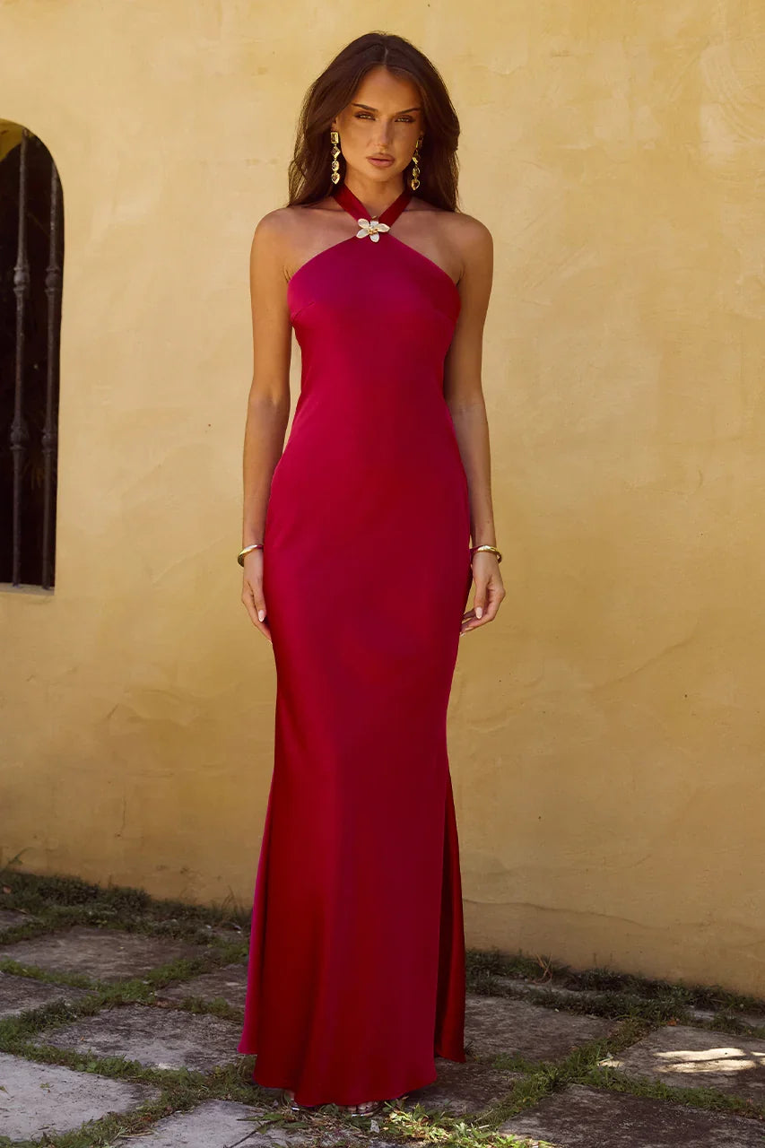 CHARA LOW CROSS BACK MAXI DRESS CHERRY