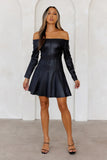 Luxe Lookbook Off Shoulder Faux Leather Mini Dress Black