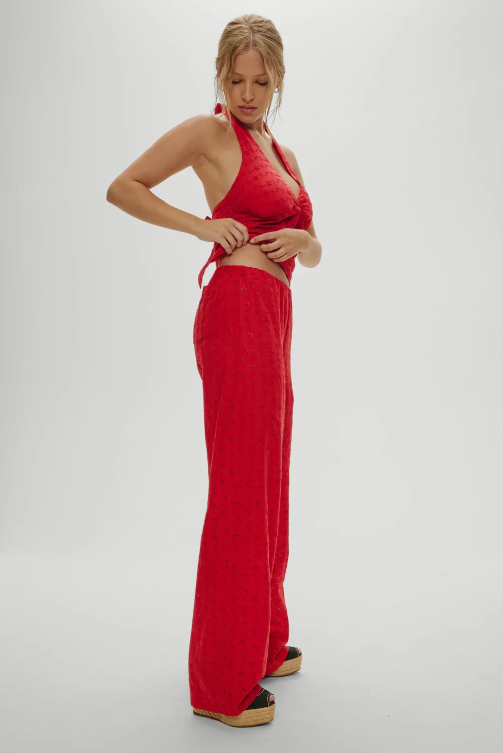 Princess Eyelet Pants Red Rose