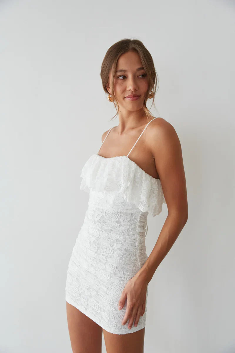 Devyn Lace Ruffle Bodycon Mini Dress