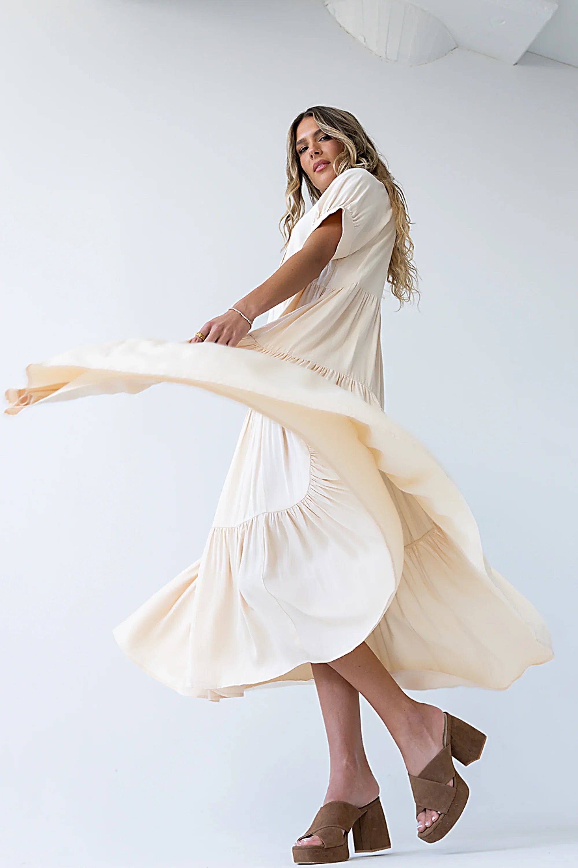 Amanda Tiered Dress in Cream