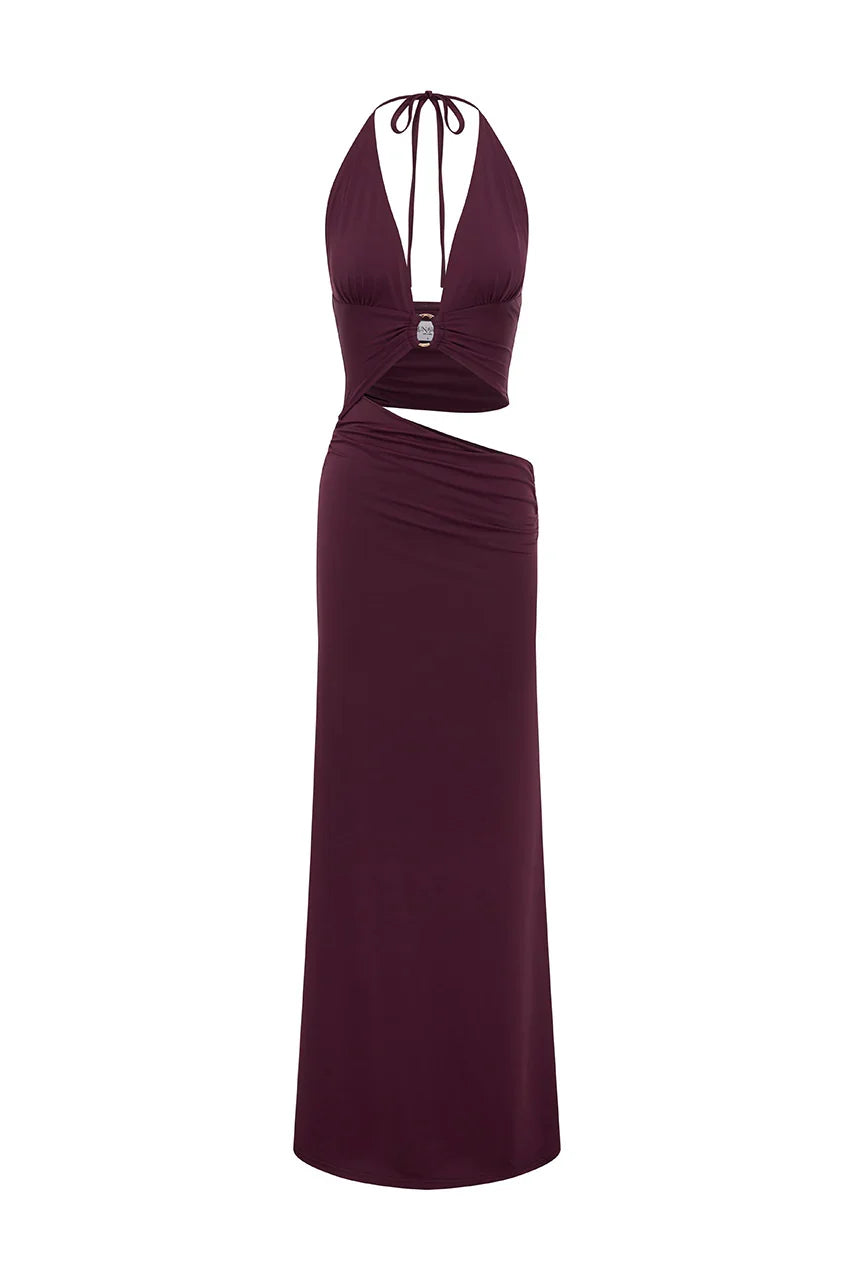 LUMIA HALTER MAXI DRESS PLUM