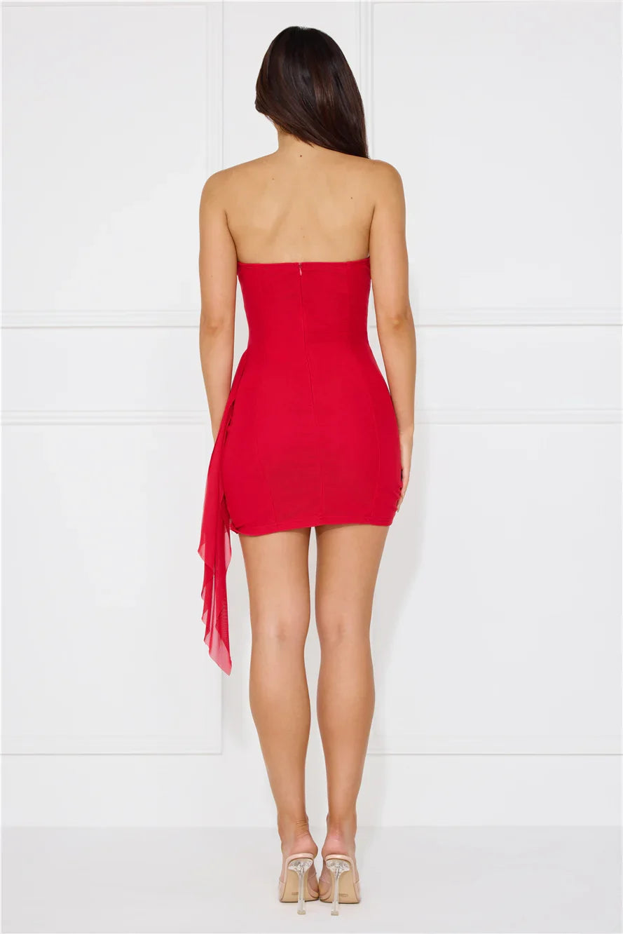 Lovers Time Mesh Strapless Mini Dress Red