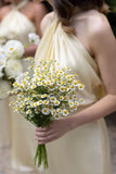 Yellow Halter Sheath Long Bridesmaid Dress with Twist Knot