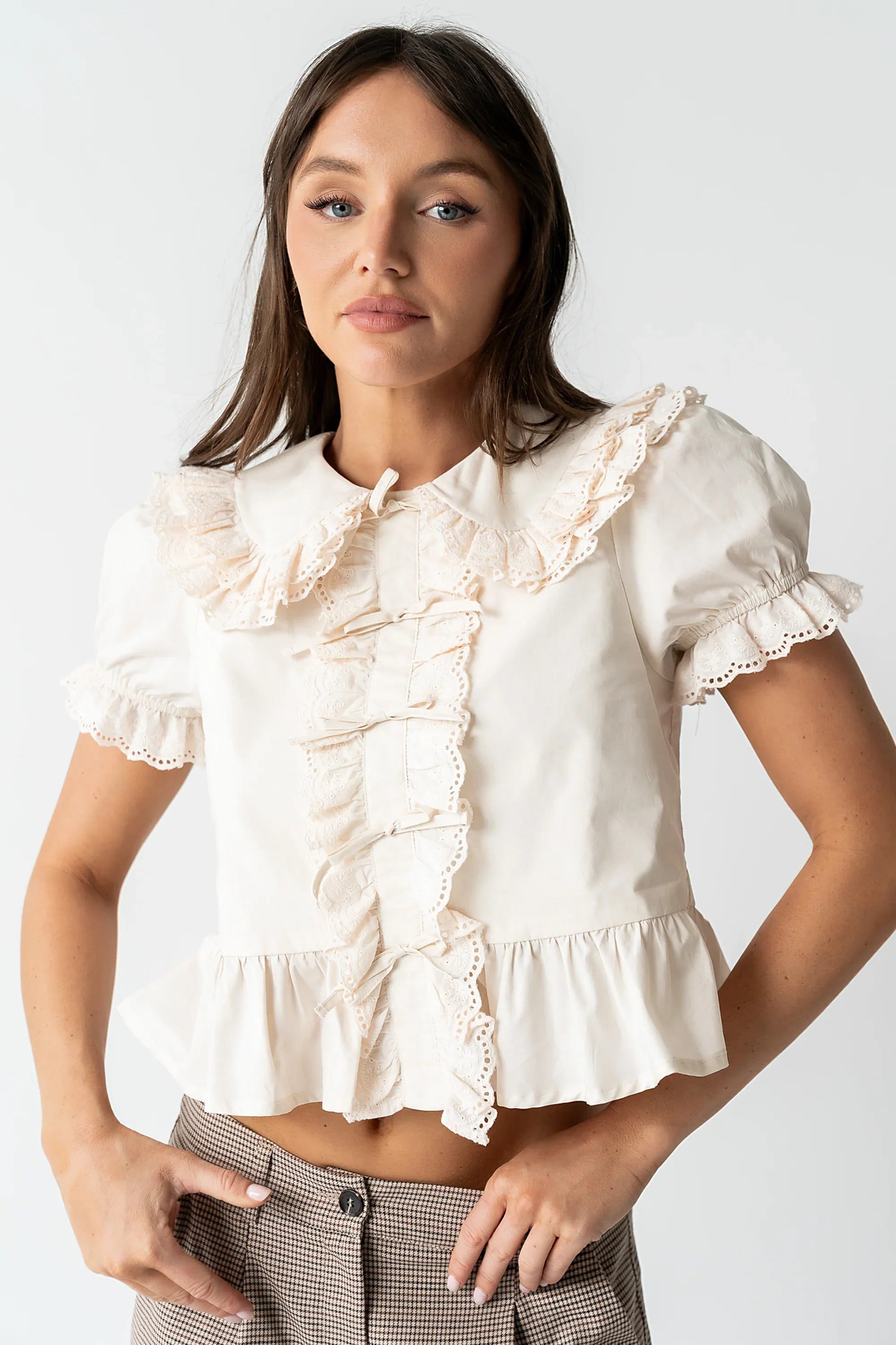 Chrissy Lace Trim Blouse in Cream