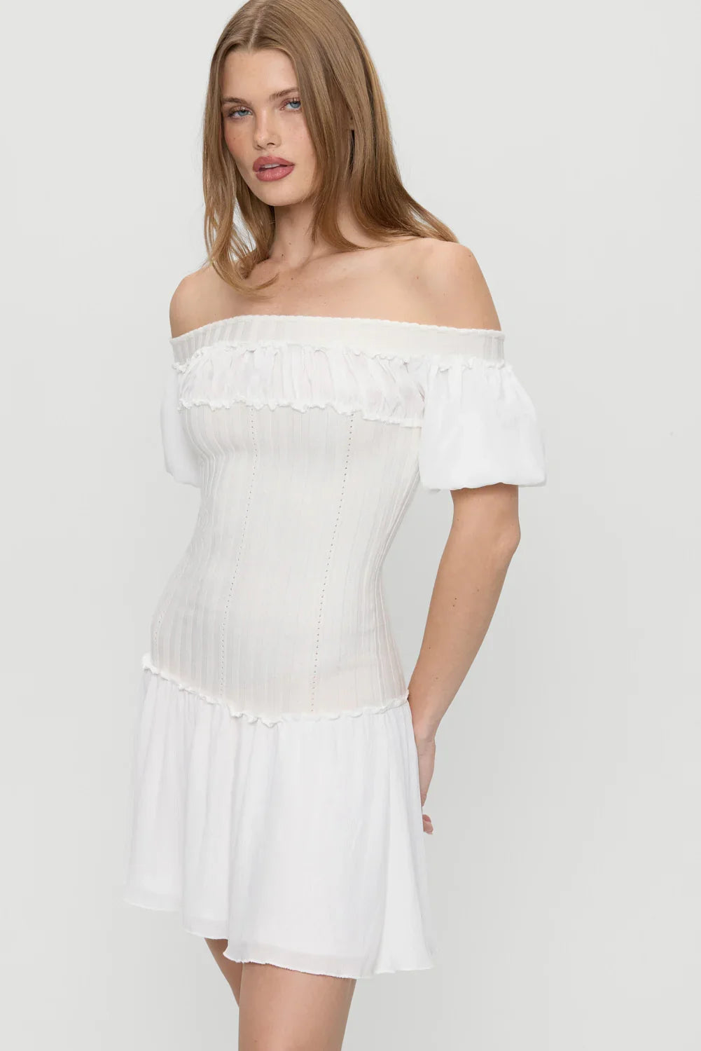 Aura Off The Shoulder Mini Dress Coconut Cream