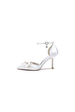 Womens Wedding Shoes Pointed Toe Ankle Strap Stiletto Heels with Rhinestone Flower