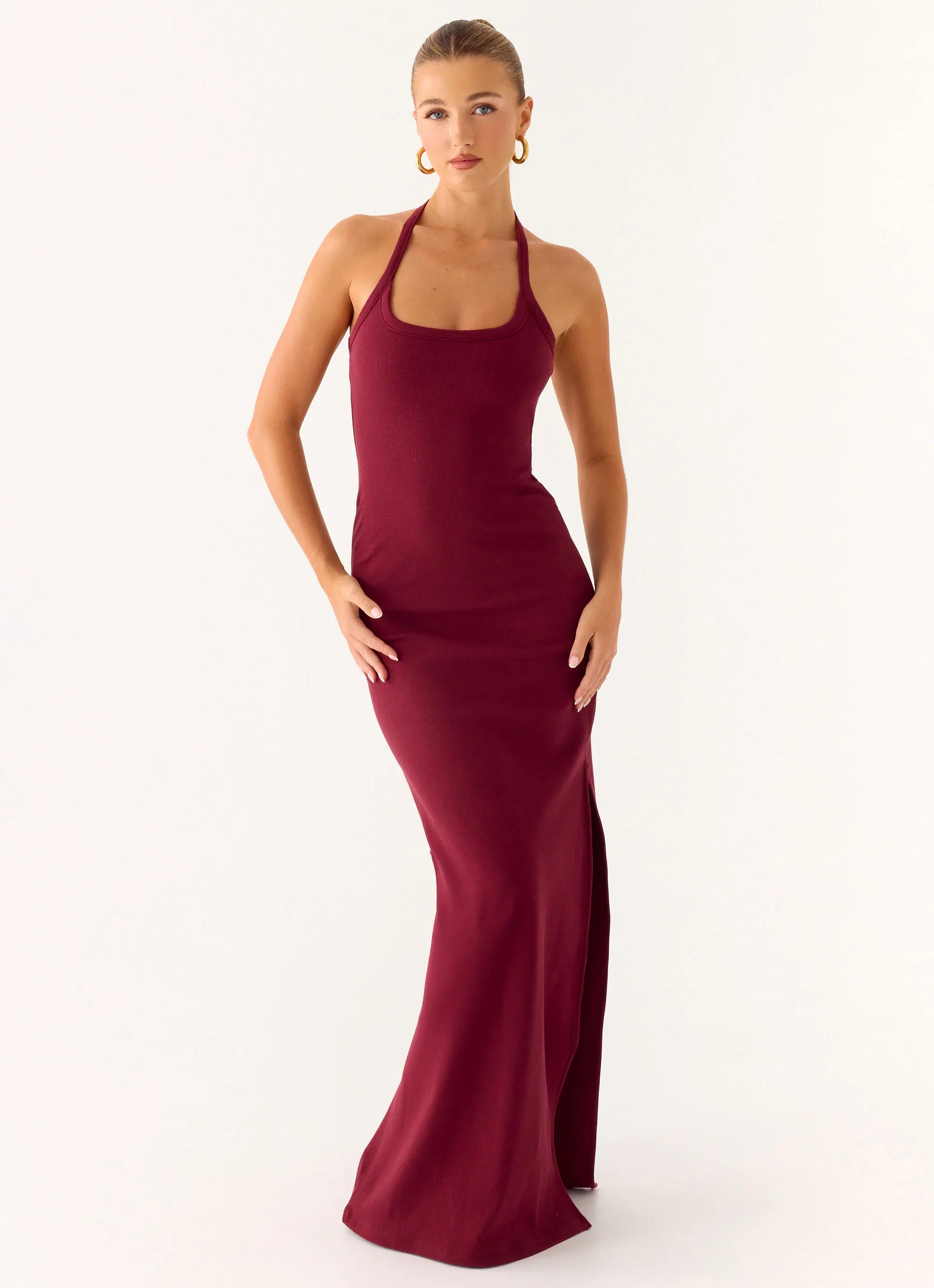 Kill This Love Ribbed Maxi Dress Dark Cherry