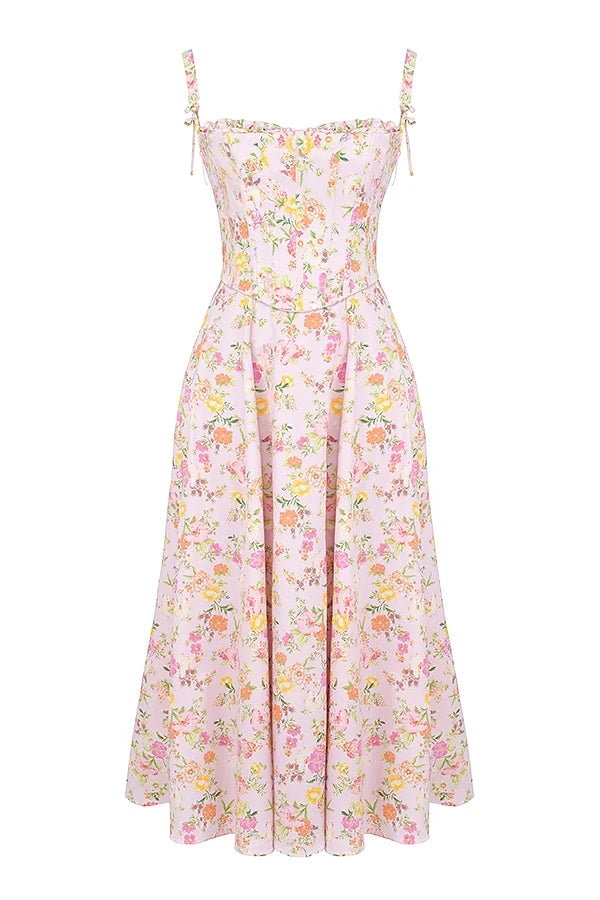 pink meadow print cotton midi sundress