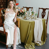 Cowl Neck Ivory Sheath Satin Wedding Dresses with Button Slit