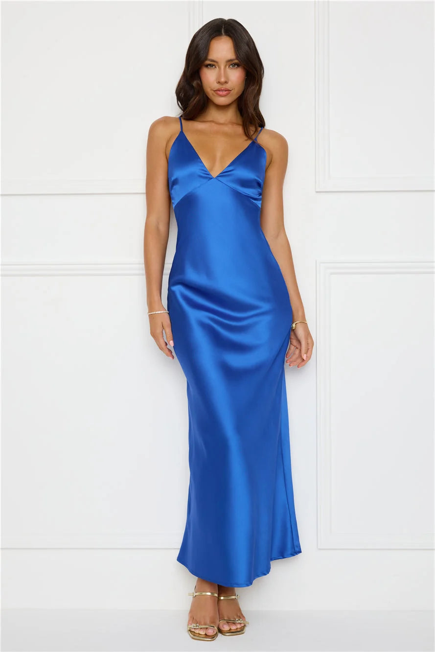 Chic Fit Slip Satin Maxi Dress Cobalt