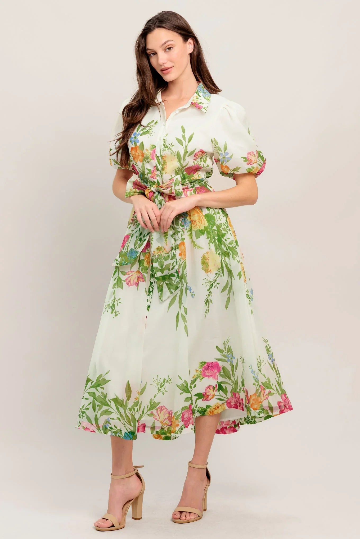 FRESH BLOSSOM IVORY FLORAL MIDI DRESS