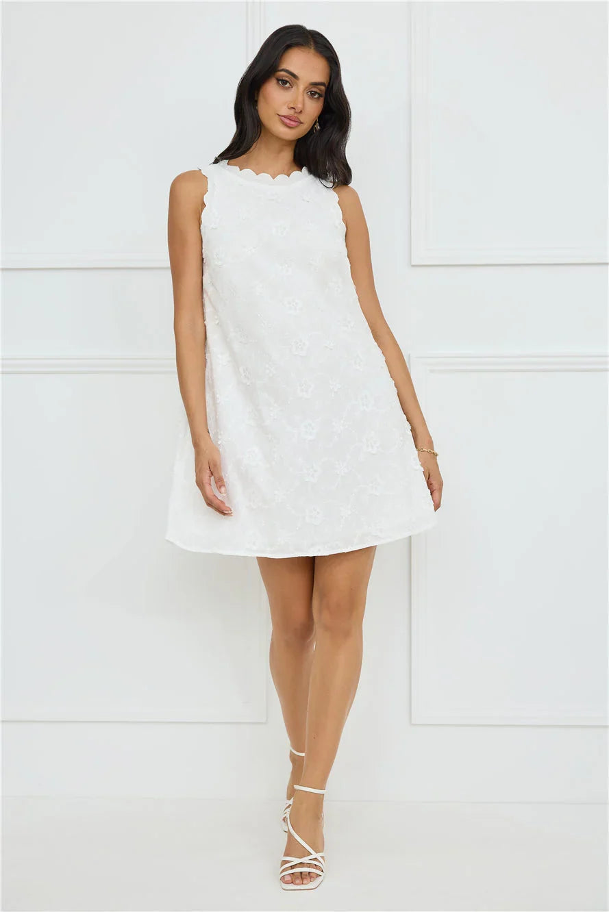 Seashell Chic Embroidered Mini Dress White