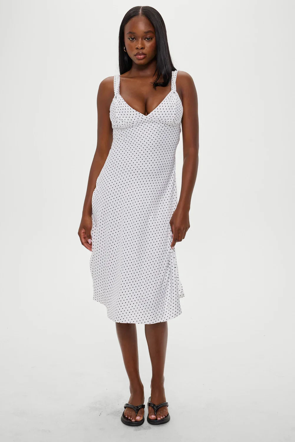 Aurora Satin Midi Dress White Polka Dot