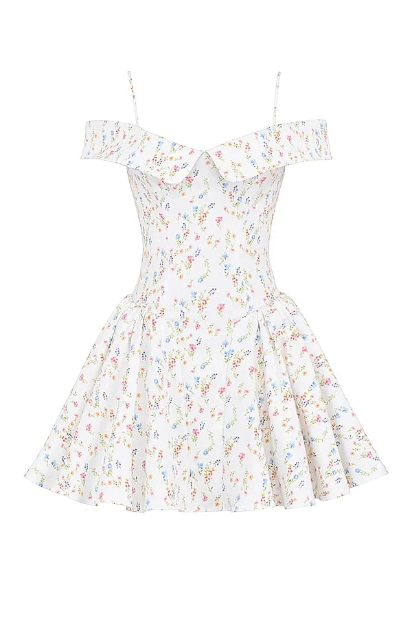 white posy print corset mini dress