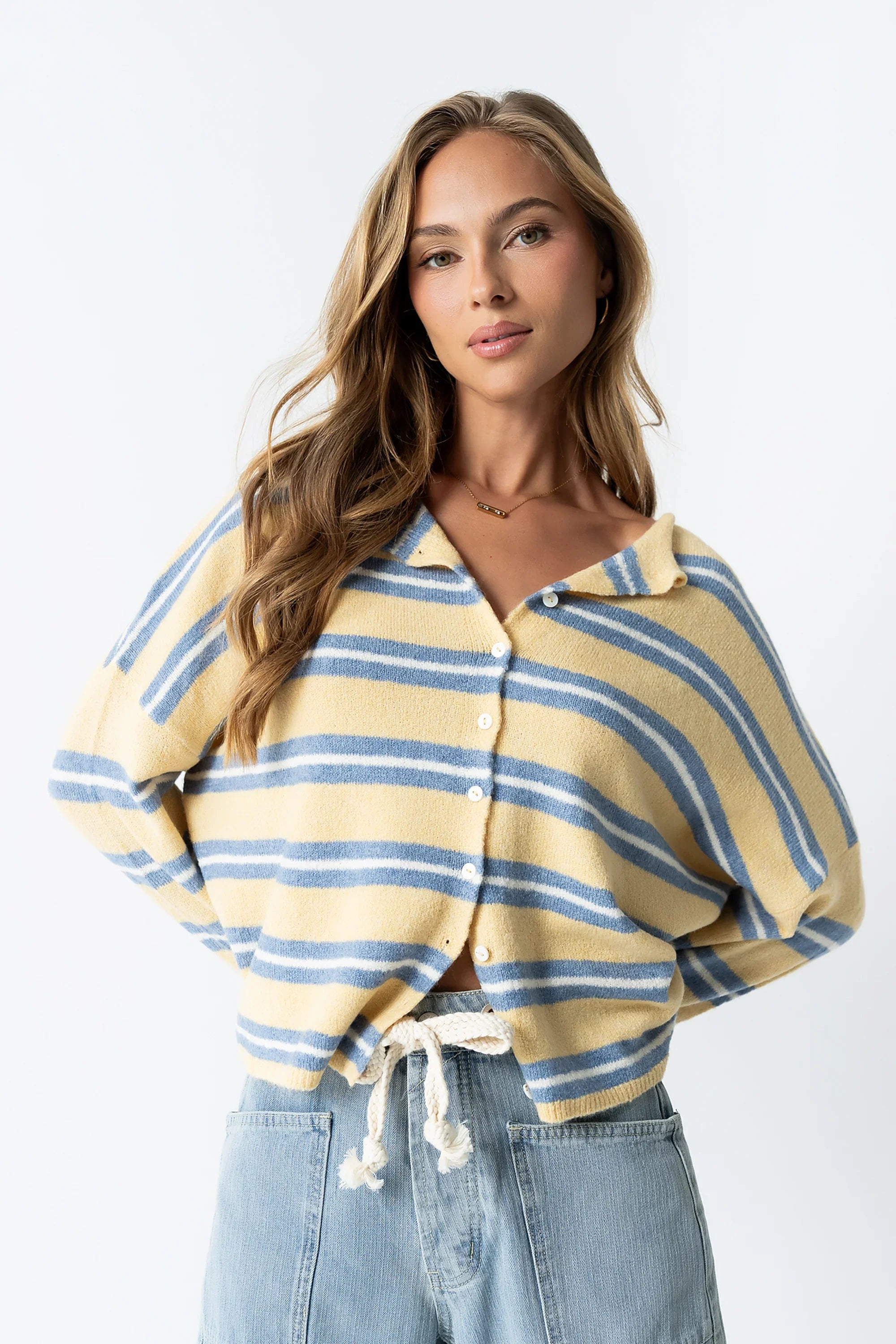 Mariah Striped Cardigan in Yellow
