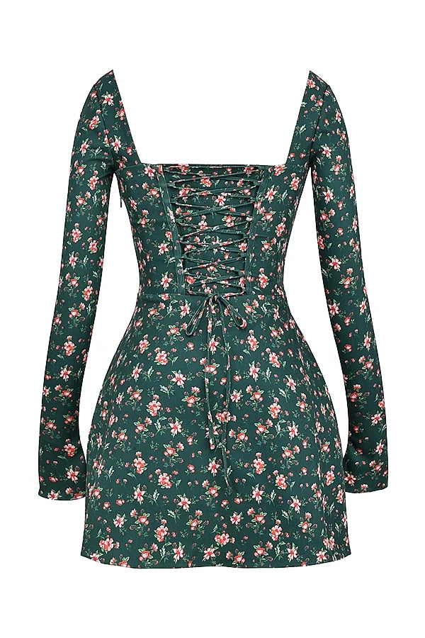 green floral corset mini dress