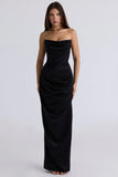 black satin strapless corset maxi