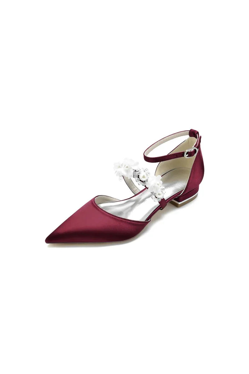 Flower Pearl Buckle Strap Pointed Toe Flats