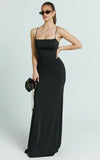Edna Maxi Dress Straight Neck A Line Maxi Dress in Black