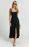 Cameron Midi Dress Button Front Tie Back Dress in Black