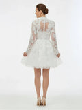 Short White A Line Illusion Neck Long Sleeves Lace Wedding Dresses