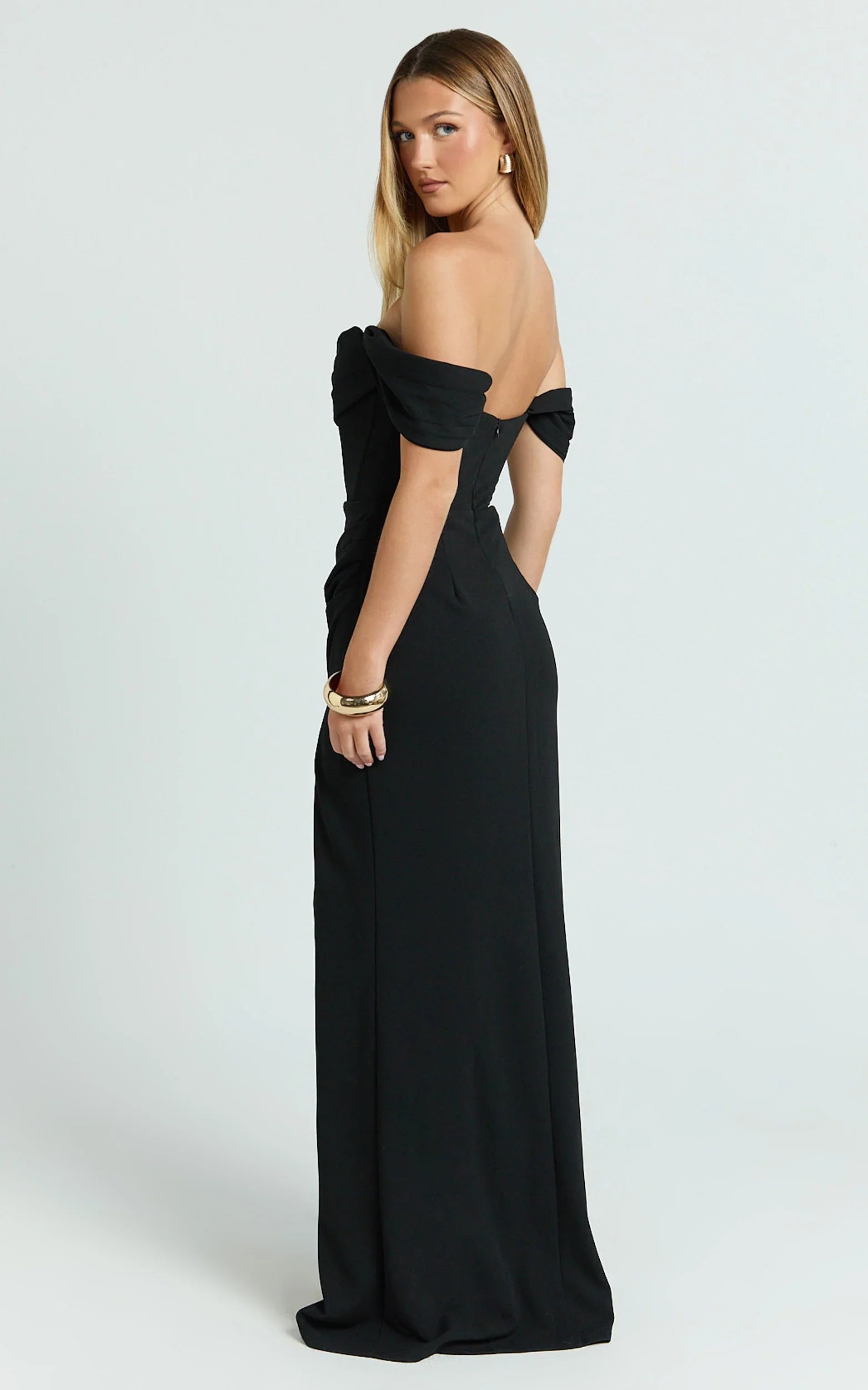 Marcel Maxi Dress Off Shoulder Corset High Split Dress in Black