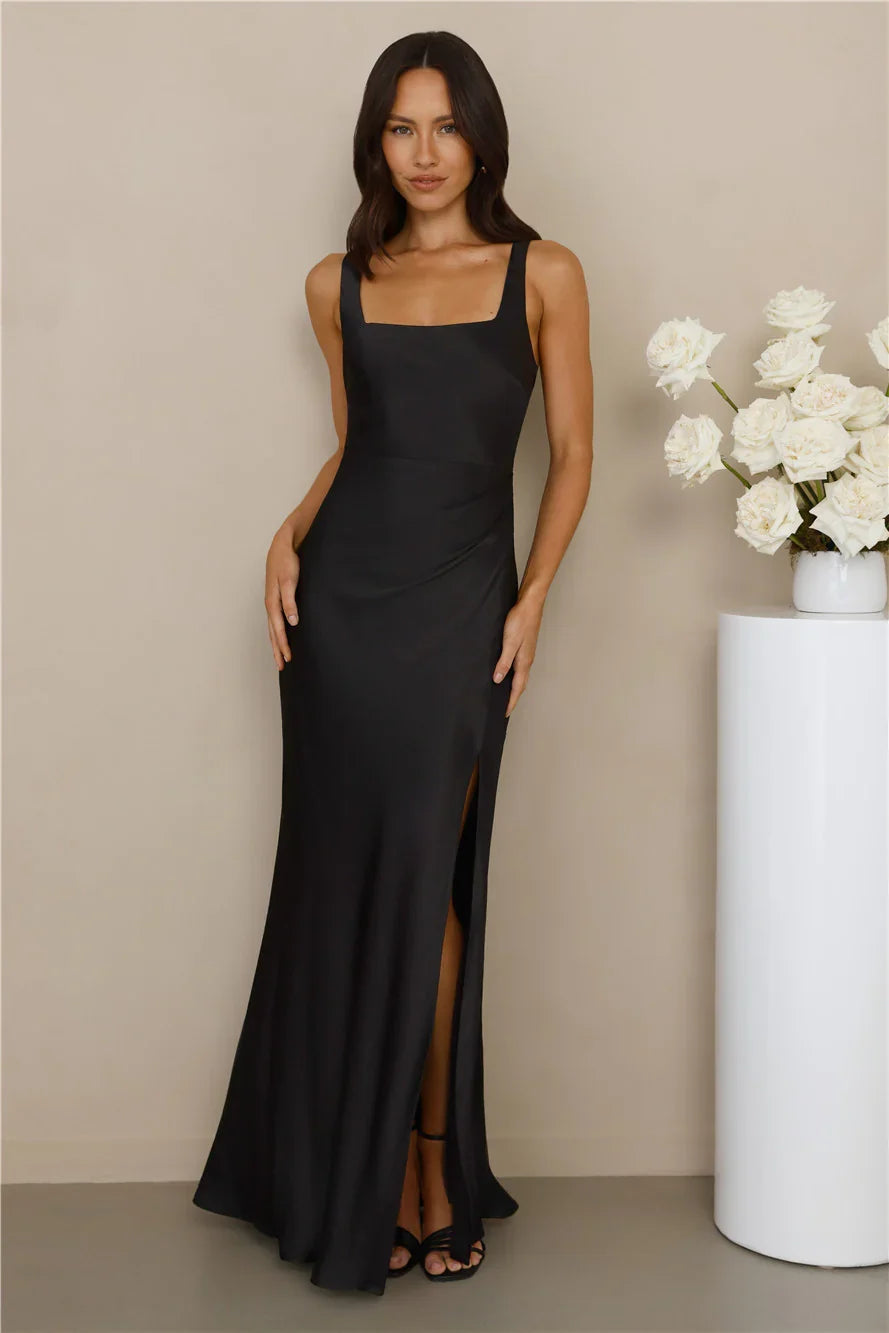 The Evelina Satin Maxi Dress Black