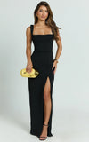 Donna Maxi Dress Cowl Neck Column High Split Dress in Black