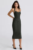 emerald halter neck bandage midi dress