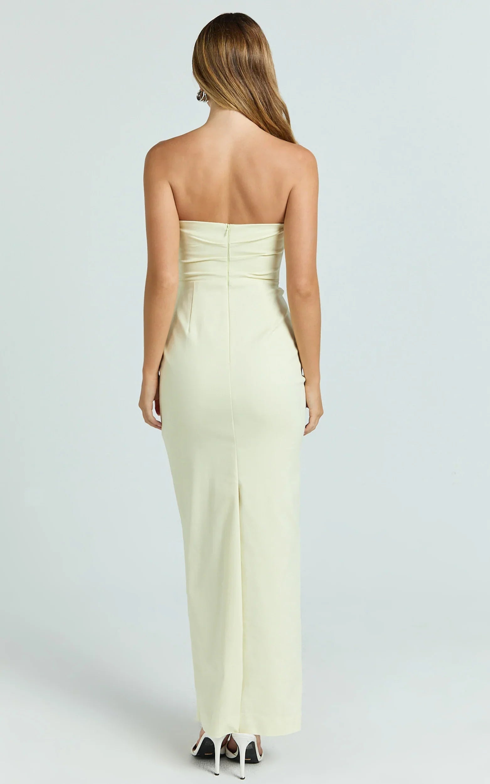 Jamie Maxi Dress Strapless Ruched Fitted Column Dress in Lemon
