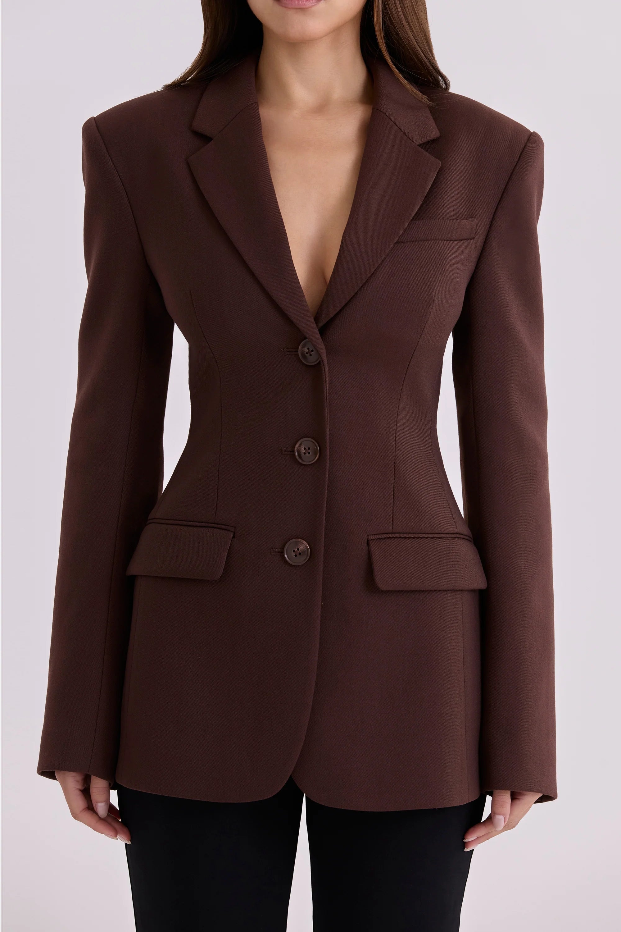 chocolate crepe hourglass blazer jacket
