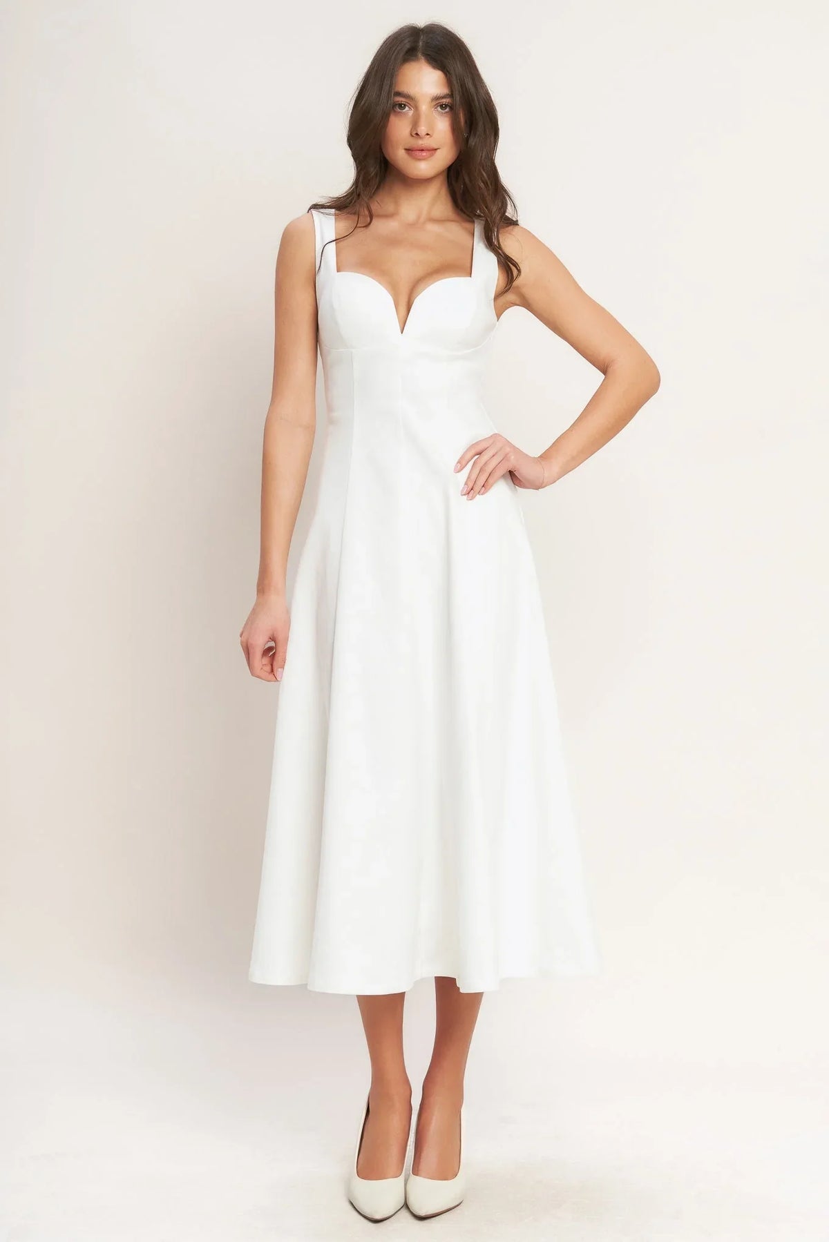 BALANCED PROPORTION WHITE MIDI DRESS