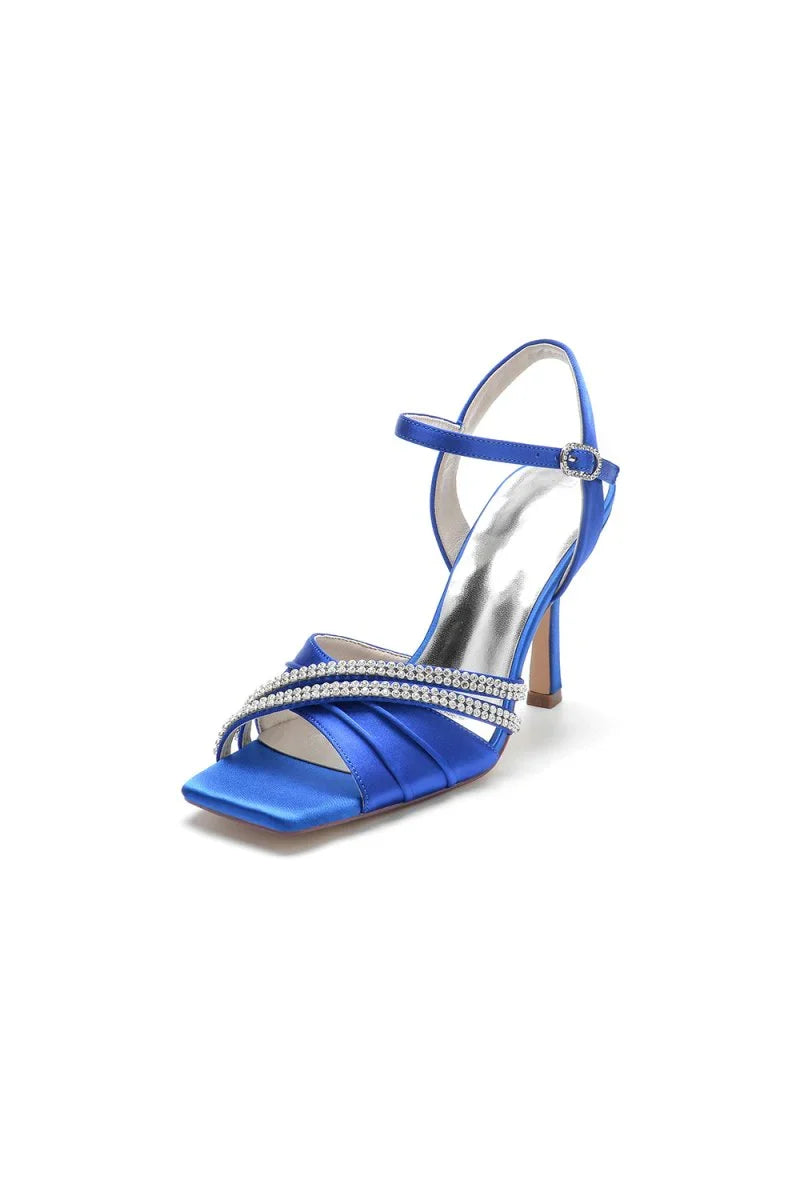 Crystal Straps Square Open Toe Chunky Heels