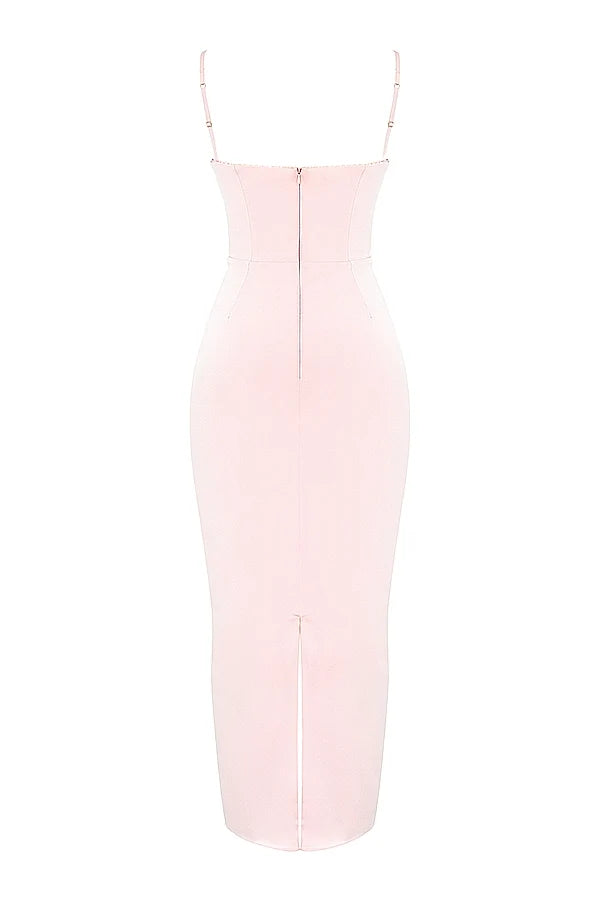 soft peach corset maxi dress