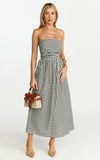 Polly Midi Dress Strapless Ruched Dress in Black Check