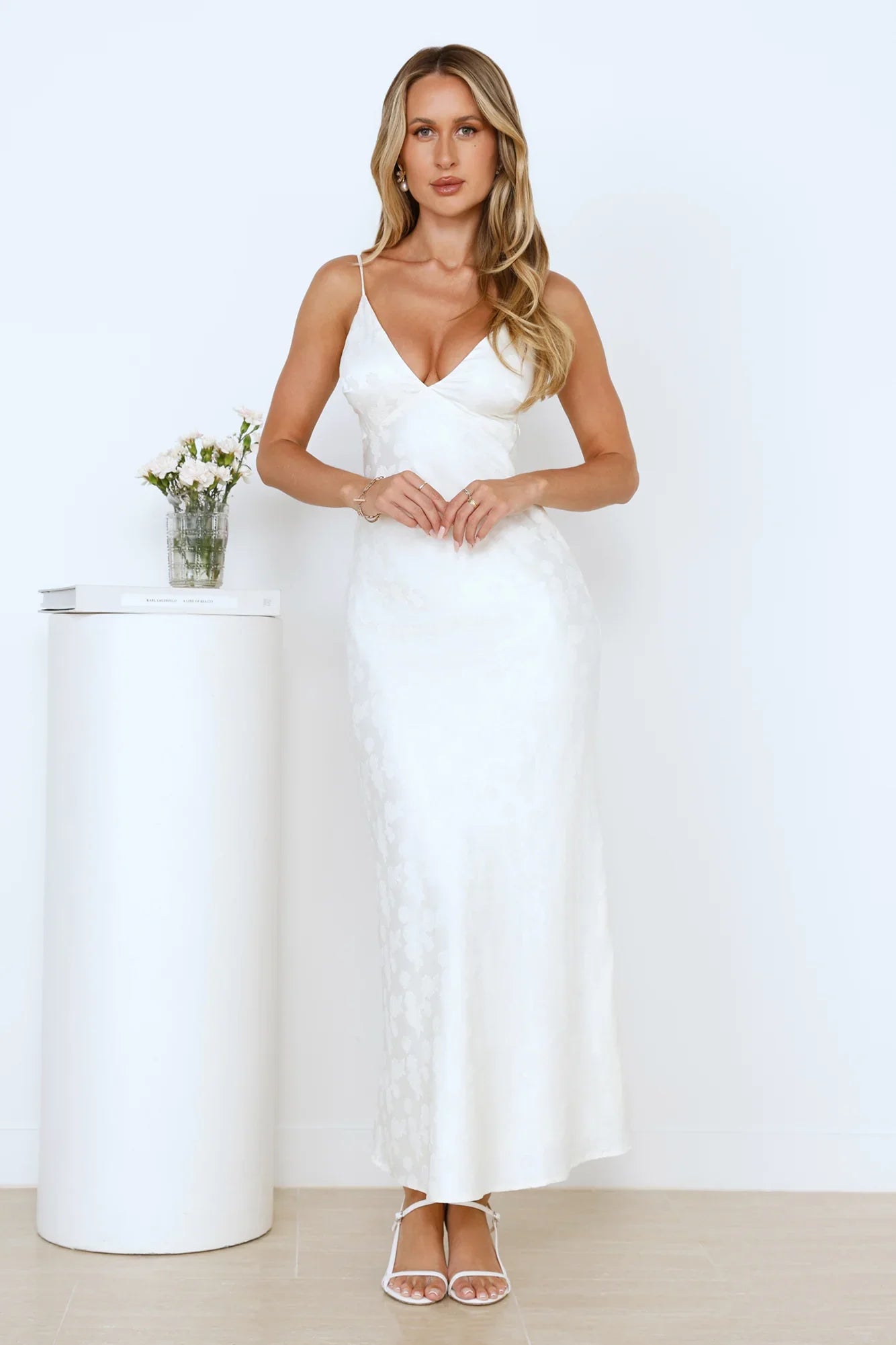 Floral Kiss Satin Maxi Dress Beige
