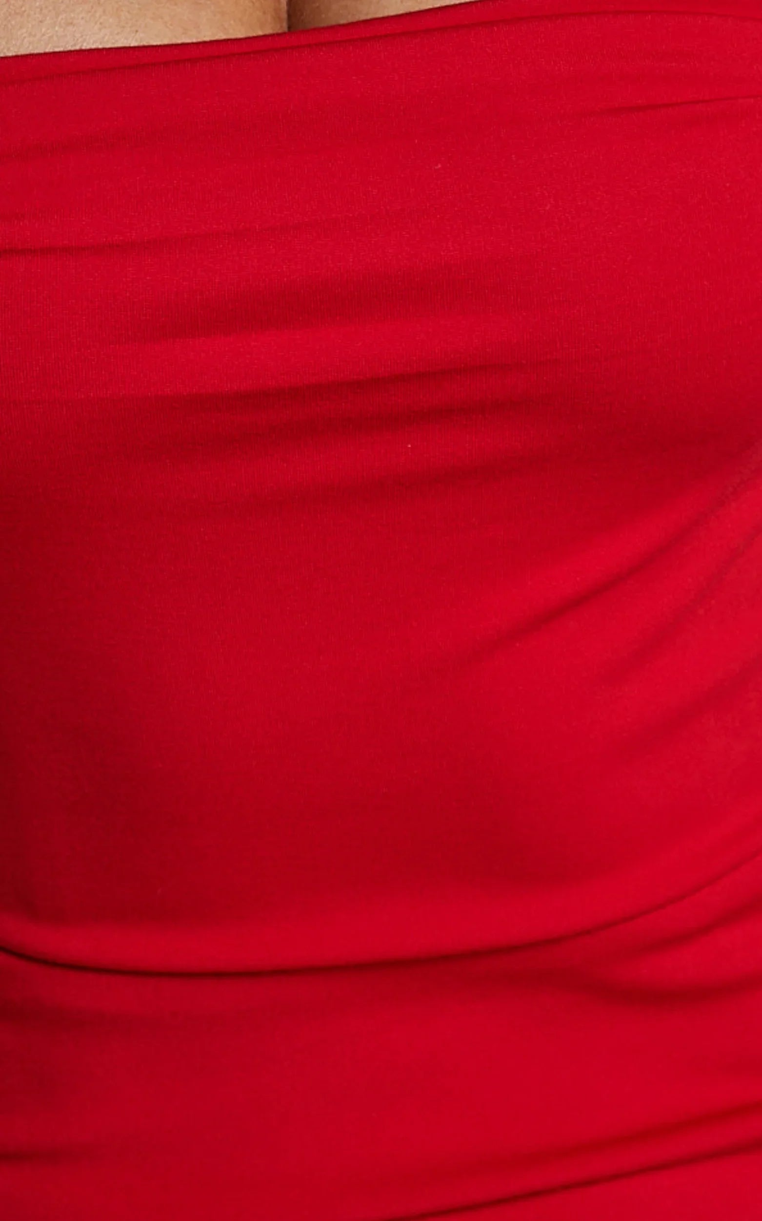 Tiffy Midi Dress Square Neck Ruched Bodycon Dress in Scarlet