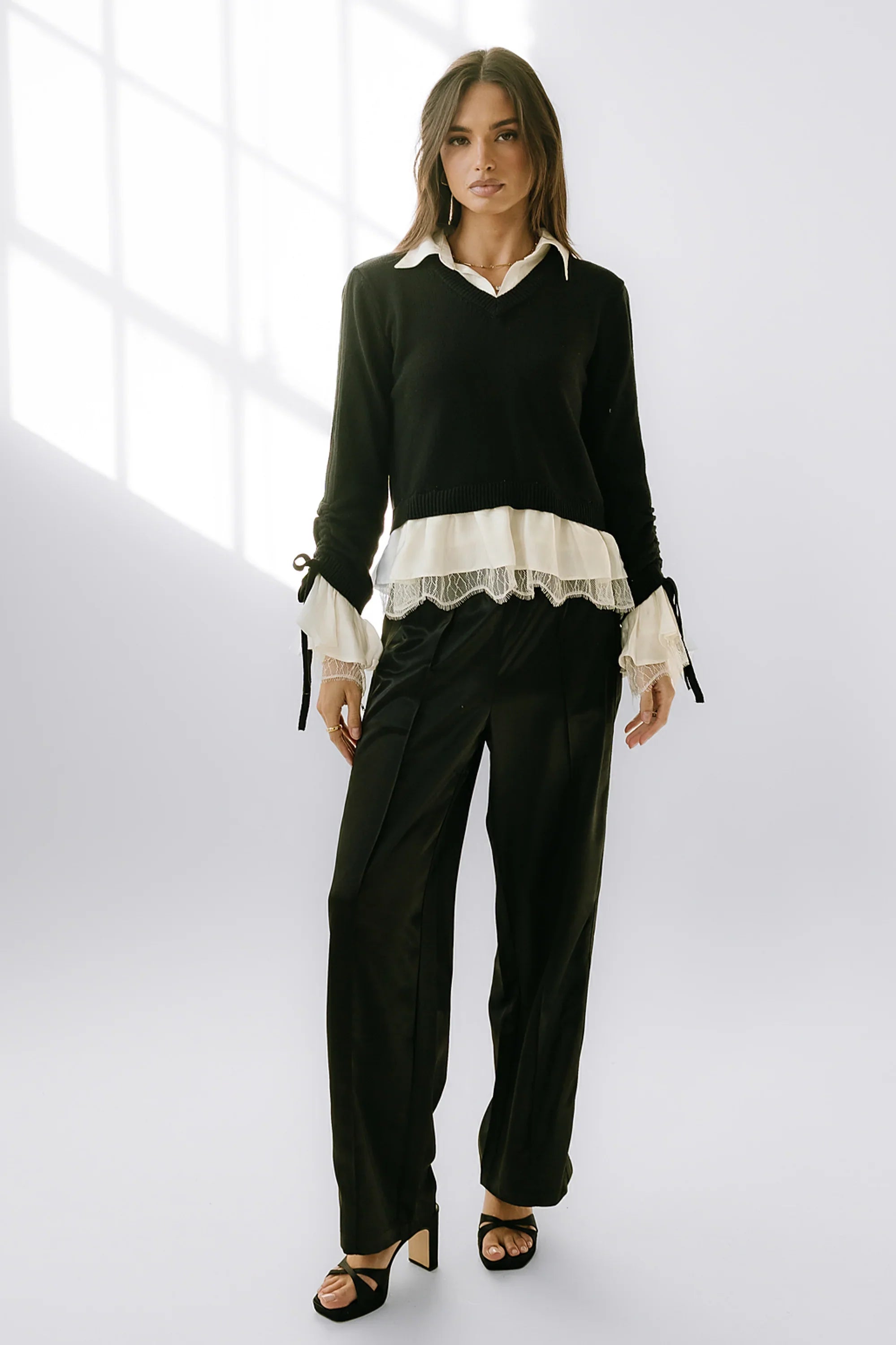 Bennet Double Layer Sweater in Black