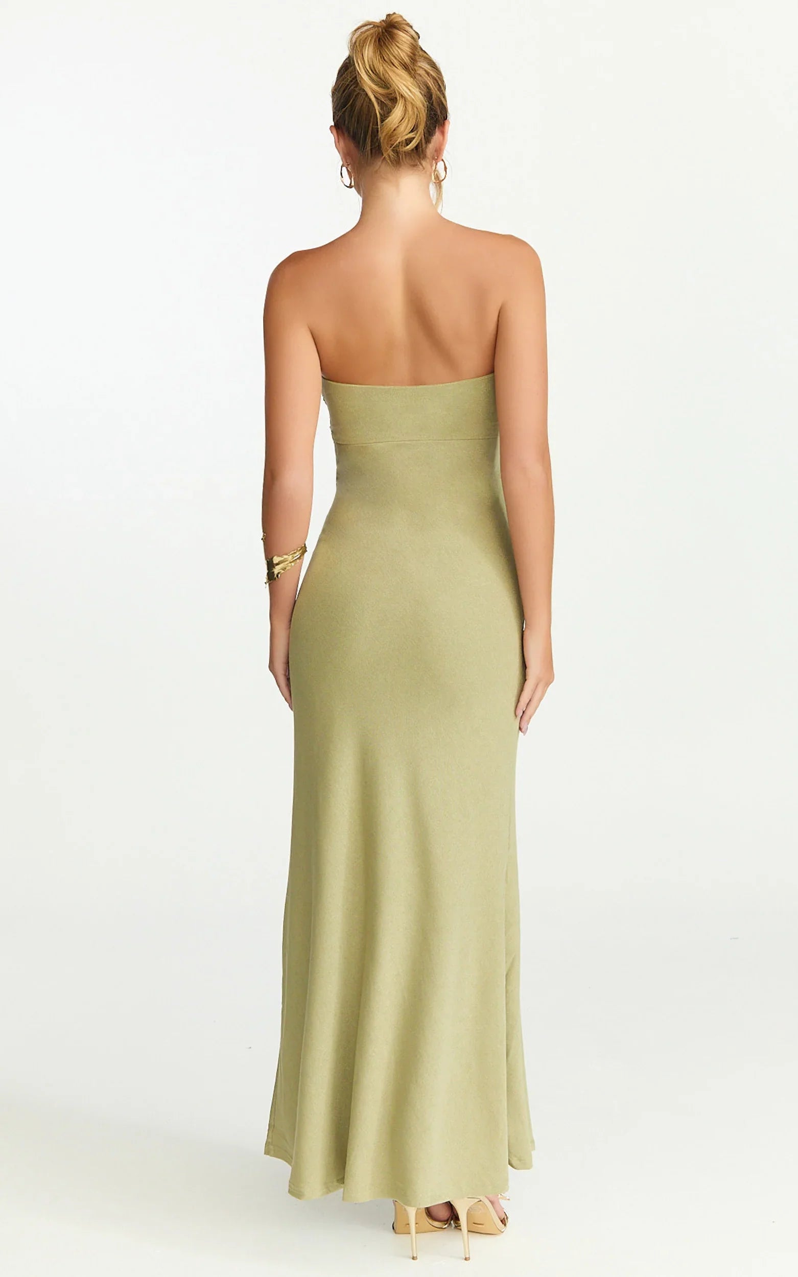 Aria Maxi Dress Strapless Tie Waist Dress in Sage