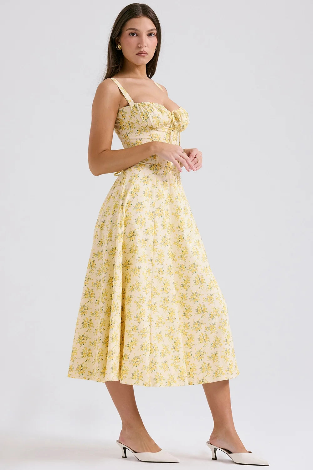 buttercup vintage floral print cotton bustier sundress