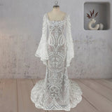 White Mermaid Enchantment Flower Prints Wedding Dress
