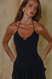 CLARA HALTER RUFFLE MINI DRESS BLACK