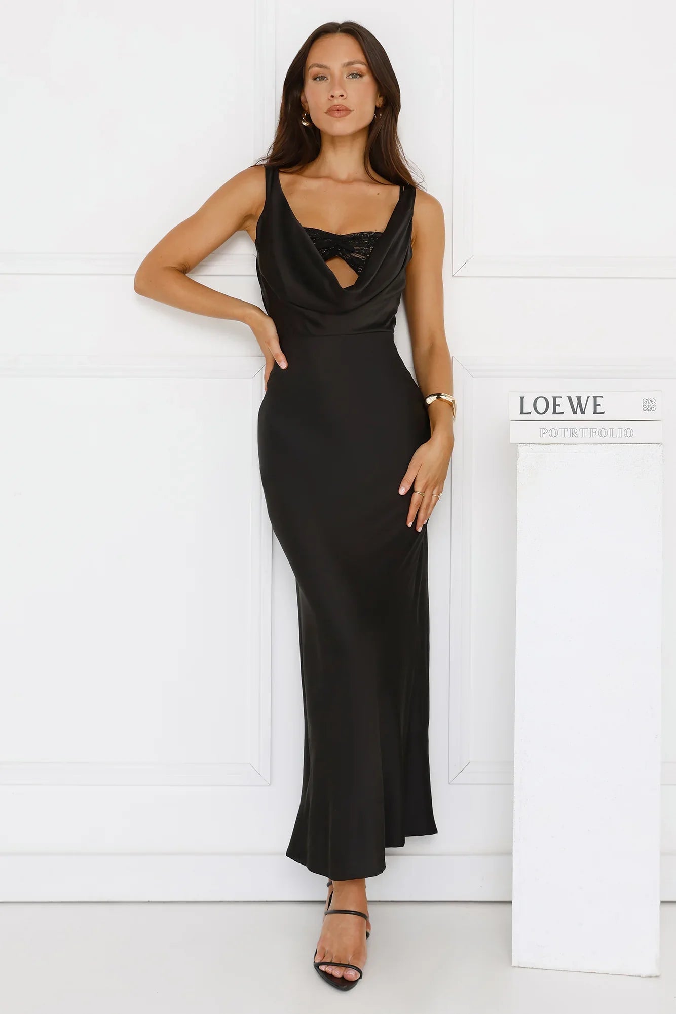 Silken Stars Satin Maxi Dress Black