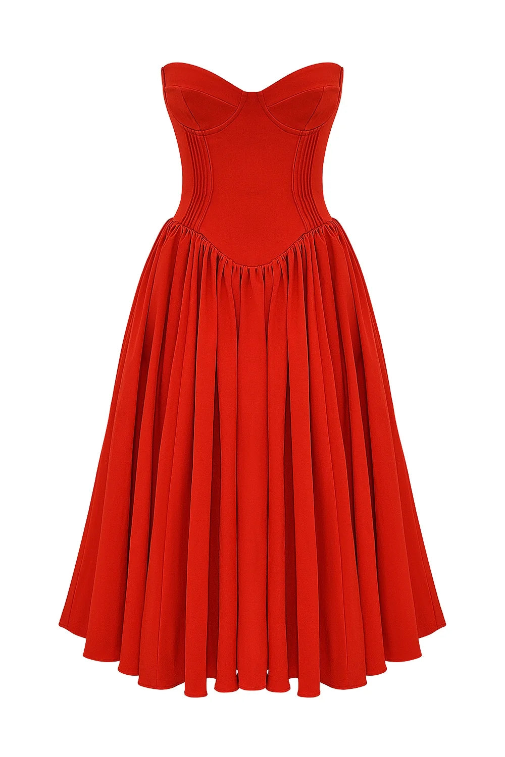 italian tomato strapless midi sundress